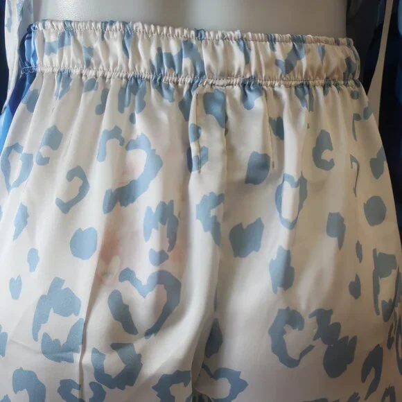 NWT Womens Bululu Magical Blue, White Print Satin Pants M Set - Picture 7 of 10